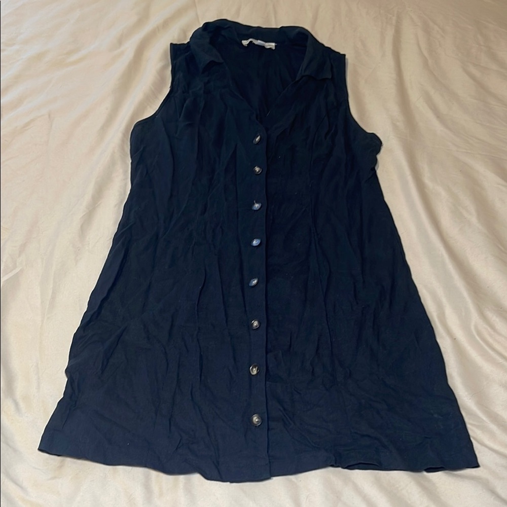 Sleeveless Navy Button-Up Dress